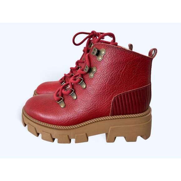 Kelsi Dagger Brooklyn Shoes Red Lace Up Lug Sole Ankle Combat Boots sz 5.5 M EUC - Picture 10 of 12